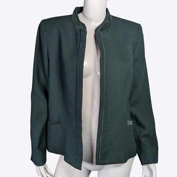 Pendleton Emerald Green Wool Blazer with Mandarin Collar and Velvet Trim | 10 - Picture 4 of 10